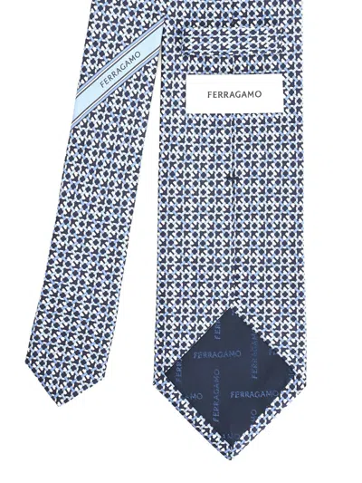 Ferragamo Gancini Print Silk Tie Ties And Bow Ties Blue