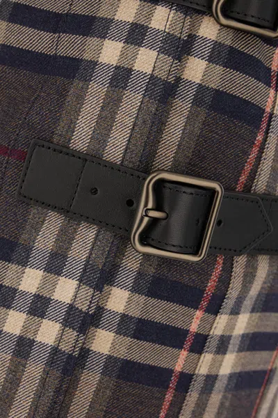 Burberry Leather-trimmed Pleated Checked Wool Mini Skirt In Multi