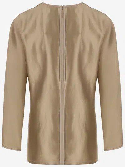 Giorgio Armani Golden Shiny Effect Silk Top In Brown