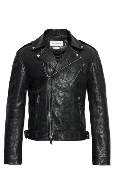 Alexander Mcqueen Piercing Leather Jacket In Black