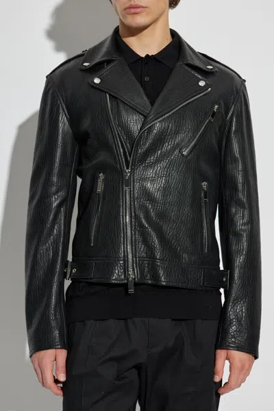Alexander Mcqueen Piercing Leather Jacket In Black