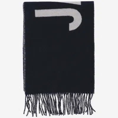 Jacquemus Long Rectangular Wool Scarf With Logo In Blue