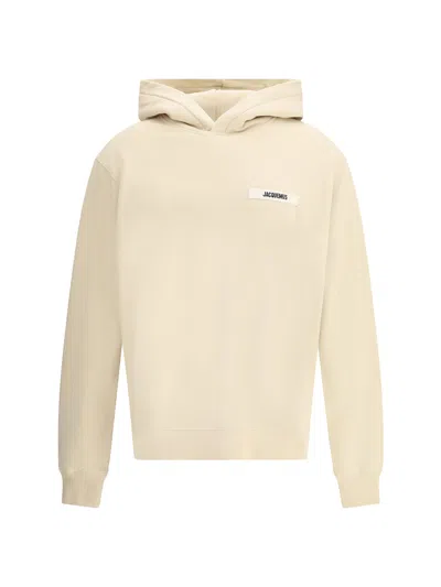 Jacquemus Light Beige Hooded Sweatshirt With Minimalist Design In Neutral
