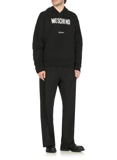 Moschino Cotton Hoodie With Drawstrings And Kangaroo Pocket In Black