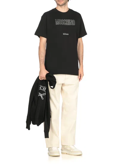 Moschino Crystal Logo Crew Neck T-shirt With Short Sleeves In Black