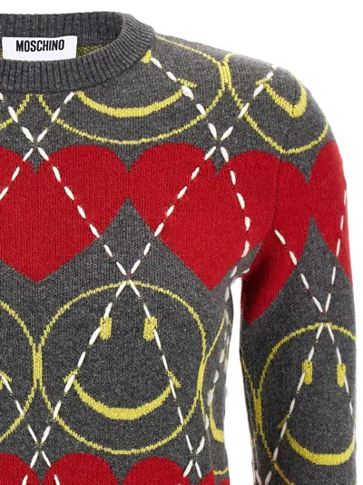 Moschino Diamond Knit Crew Neck Sweater In Multi