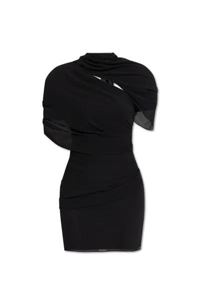 Jacquemus Womens Black Castagna Padded-shoulder Woven Mini Dress