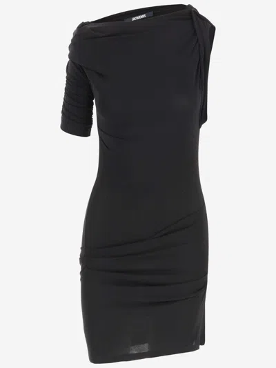 Jacquemus La Mini Robe Drapeado Jersey Dress In Black