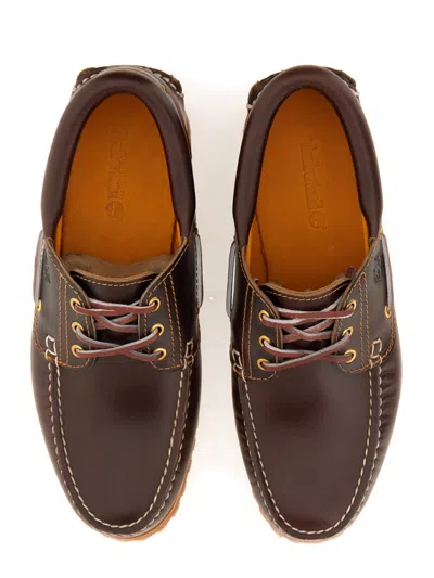 Timberland Authentic Brown Loafers With Embossed Logo On The Side In Leather Man