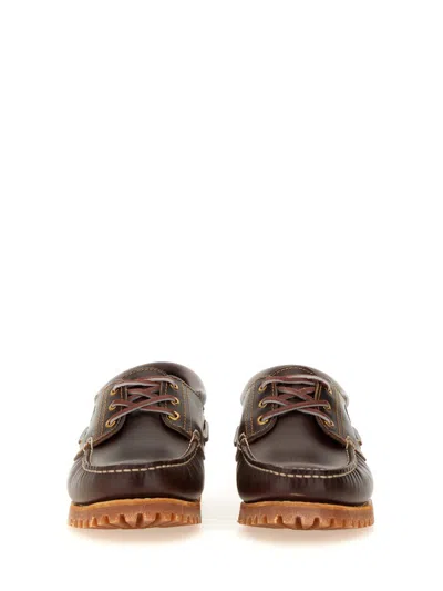 Timberland Authentic Brown Loafers With Embossed Logo On The Side In Leather Man