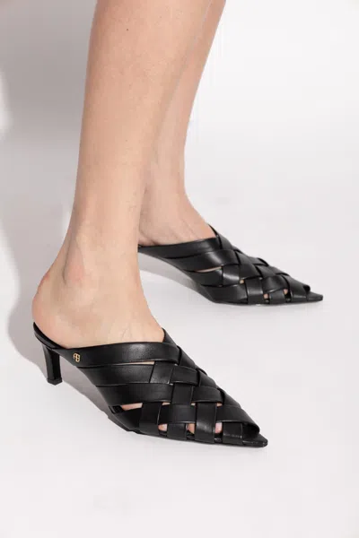 Anine Bing 55mm Eve Woven Leather Mules In Black