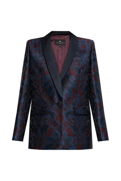 Etro Single-breasted Silk Jacquard Blazer In Blue