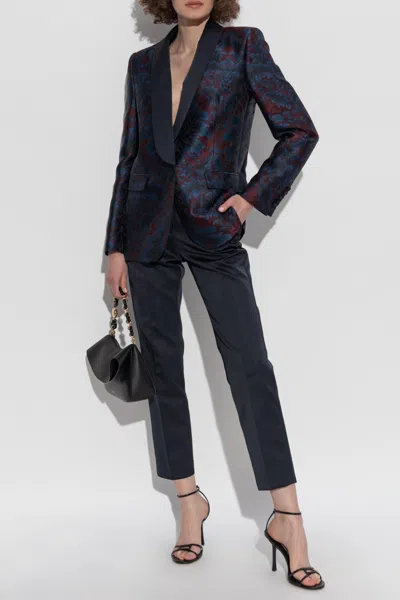 Etro Single-breasted Silk Jacquard Blazer In Blue