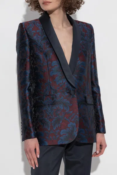 Etro Single-breasted Silk Jacquard Blazer In Blue