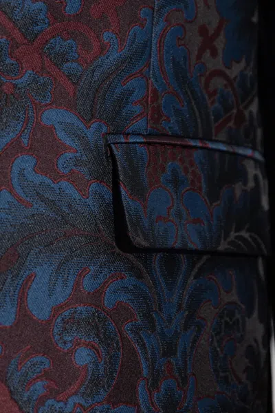 Etro Single-breasted Silk Jacquard Blazer In Blue