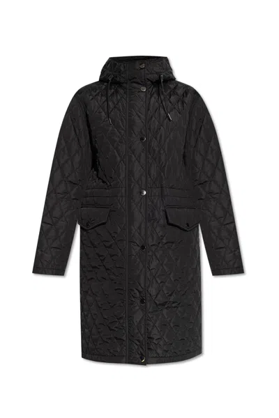 Burberry Hillgate Quilted Long Hooded Jacket In Black