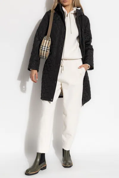 Burberry Hillgate Quilted Long Hooded Jacket In Black