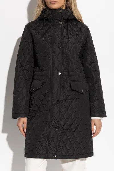 Burberry Hillgate Quilted Long Hooded Jacket In Black