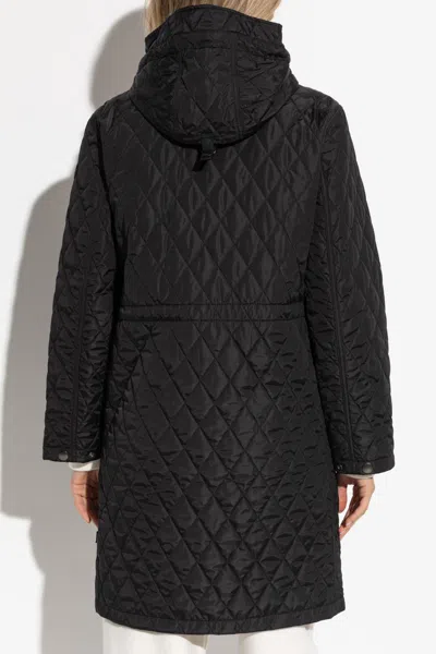 Burberry Hillgate Quilted Long Hooded Jacket In Black