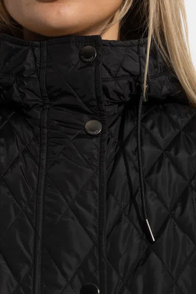 Burberry Hillgate Quilted Long Hooded Jacket In Black