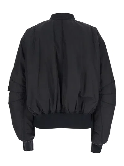Attico Black Bomber Jacket With Front Zip Closure And One Zipped Pocket On The Sleeve In Tech Fabric Woman In Black