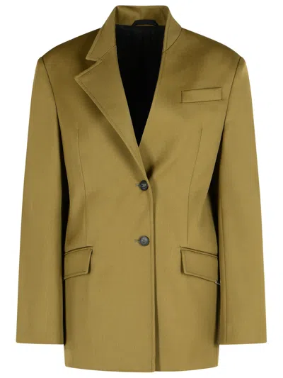Attico Structured Asymmetrical Jacket With High Collar In Green