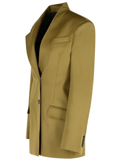 Attico Structured Asymmetrical Jacket With High Collar In Green