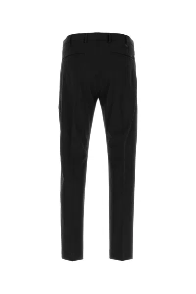 Pt Torino Green Slim Trousers In Wool Blend In Black