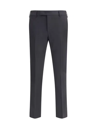 Pt Torino Green Slim Trousers In Wool Blend In Black