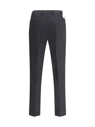 Pt Torino Green Slim Trousers In Wool Blend In Black