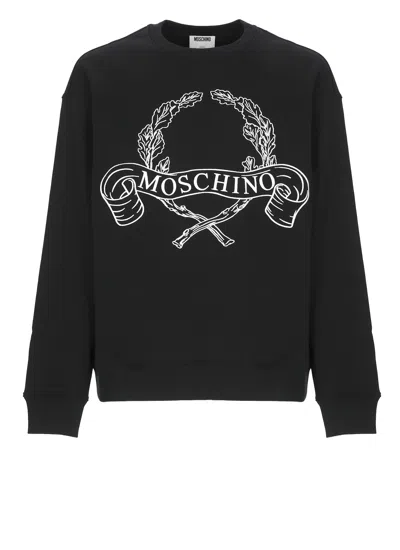 Moschino Couture Sweatshirt With Laurel Crown Logo Embroidery In Black