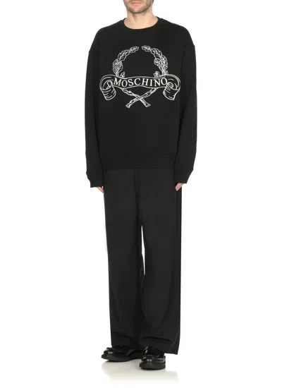 Moschino Couture Sweatshirt With Laurel Crown Logo Embroidery In Black
