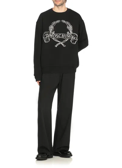 Moschino Couture Sweatshirt With Laurel Crown Logo Embroidery In Black