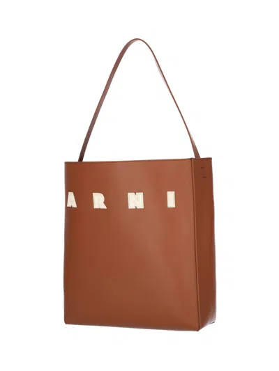 Marni Medium Museo Hobo Leather Tote Bag In Brown