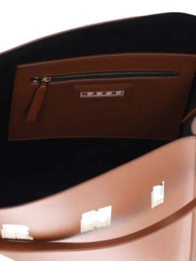 Marni Medium Museo Hobo Leather Tote Bag In Brown