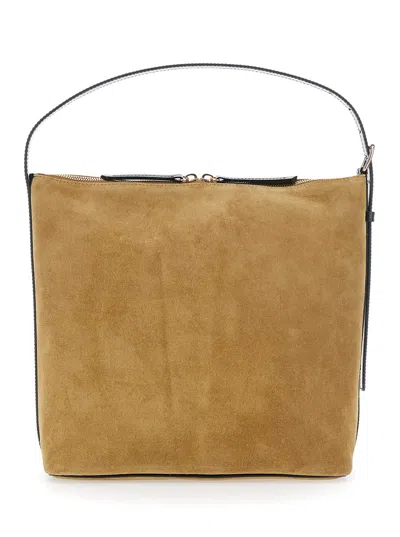 Apc A.p.c. Vera Beige Shoulder Bag With Top Handle And Zip Closure In Suede In Black