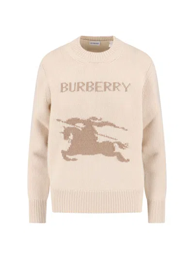 Burberry Wool-cashmere Blend Sweater With Contrasting Graphic In Gray