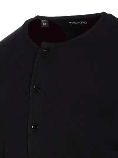 Tom Ford Henley Cotton Stretch Ribbed Long Sleeved T-shirt In Black
