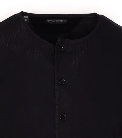 Tom Ford Henley Cotton Stretch Ribbed Long Sleeved T-shirt In Black