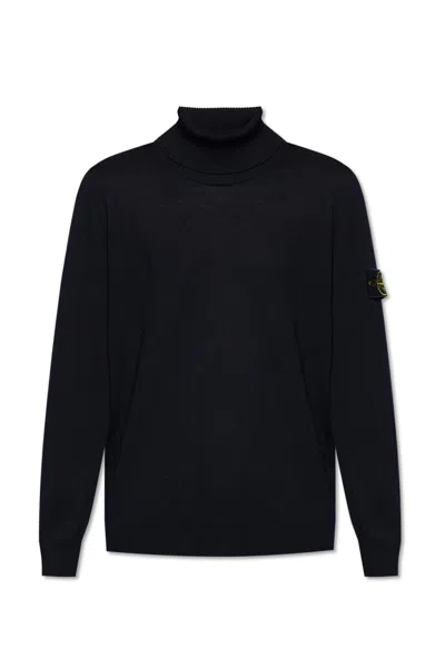 Stone Island Black Wool Turtleneck Sweater In Black