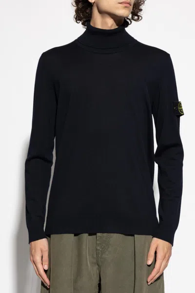 Stone Island Black Wool Turtleneck Sweater In Black