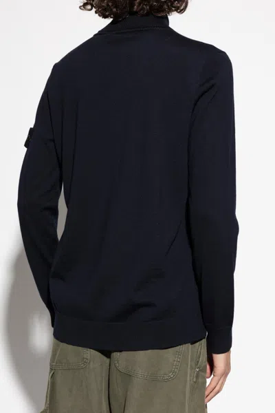 Stone Island Black Wool Turtleneck Sweater In Black