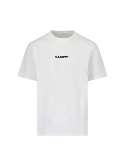 Jil Sander Men White Crewneck T-shirt With Logo Lettering On The Front In Cotton Man