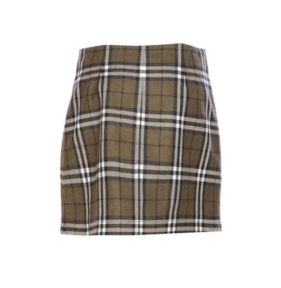 Burberry Button-embellished Checked Wool-twill Mini Skirt In Brown