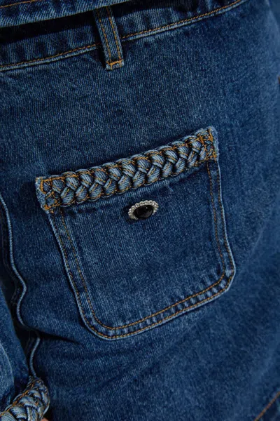 Self-portrait Braided-trim Denim Jacket In Blue