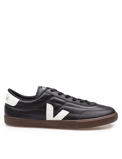 Veja Leather Sneakers In Black And White In Black