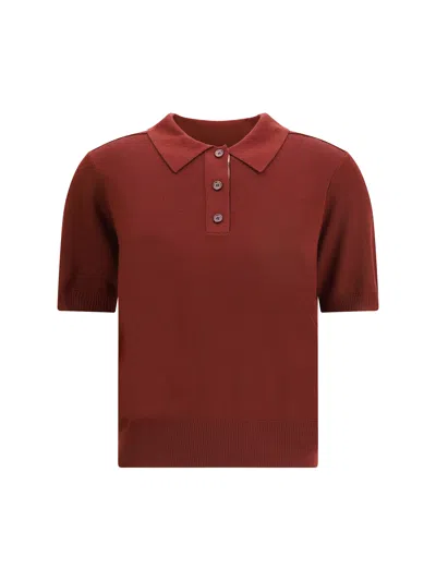 Burberry Bordeaux Wool Polo Shirt In Brown