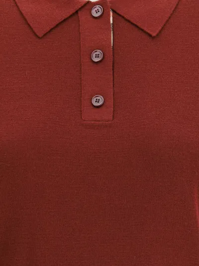 Burberry Bordeaux Wool Polo Shirt In Brown