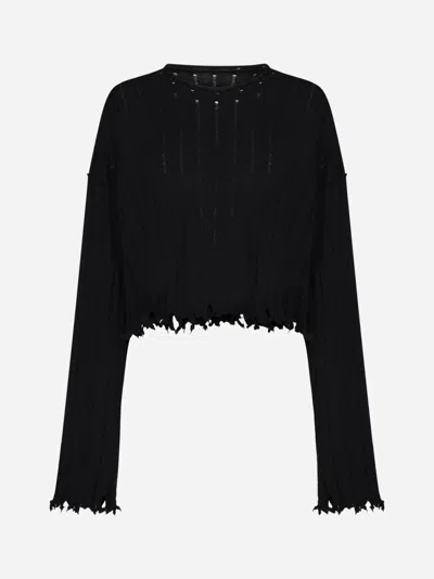Uma Wang Cropped Ribbed Knitwear Top With Long Sleeves In Black