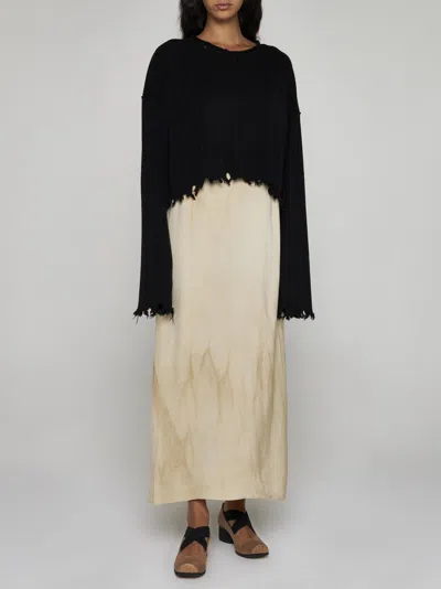 Uma Wang Cropped Ribbed Knitwear Top With Long Sleeves In Black